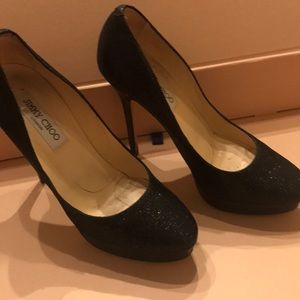 Jimmy Choo -Gorgeous Black Glitter platforms
